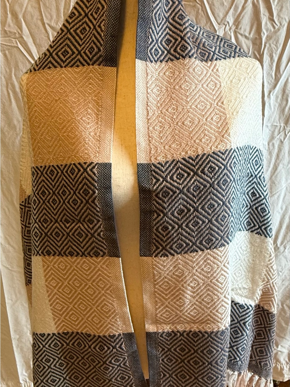 Women's Neutral Block Pattern Open Front Vest